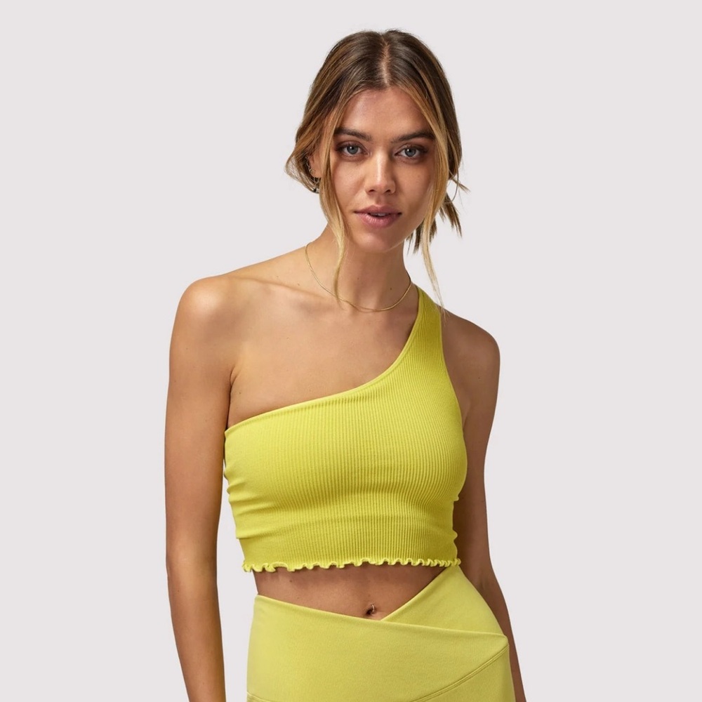 Spiritual Gangster Luna One Shoulder Crop Tank In Charteuse Size M/L NWT